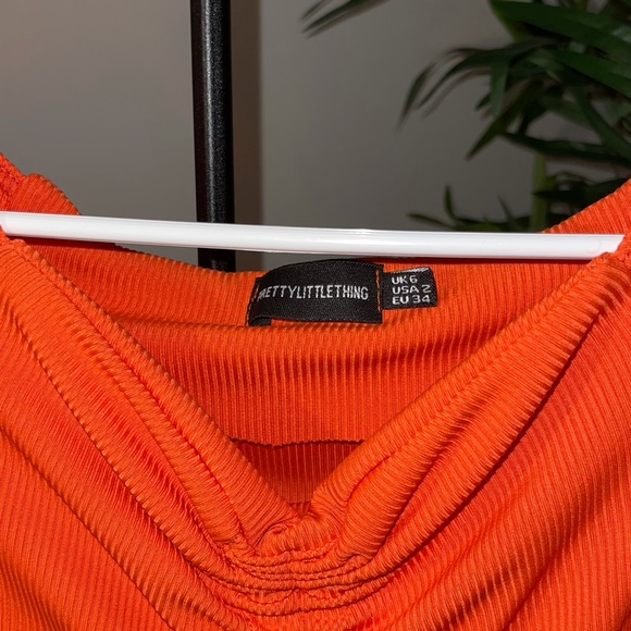 PLT Orange Ribbed Ruched Dress - Picture 3 of 4